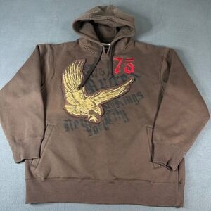 Avirex Mens Brown Eagle Patch Hoodie New York City 75 Graphic Sweatshirt XL